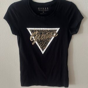 GUESS Black Tee with Leopard Graphic
